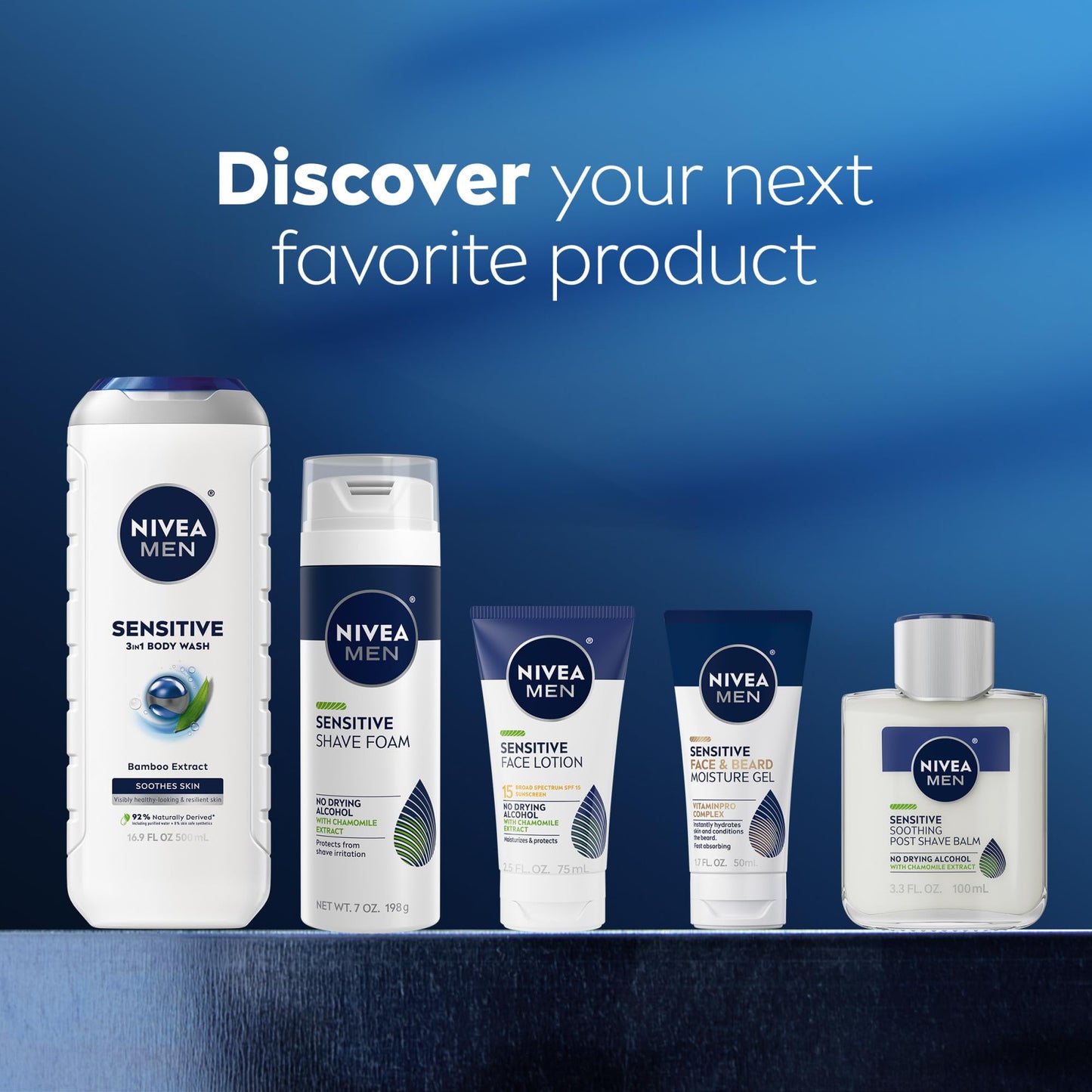 NIVEA MEN Sensitive Body Wash with Bamboo Extract, Moisturizing Body Wash for Sensitive Skin, Soap Free Shower Gel for Men with No Drying Alcohol, 16.9 Fl Oz Bottle, Pack of 3