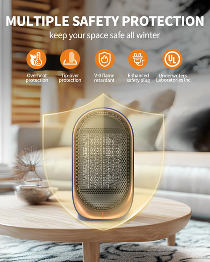 BZGG Space Heater, Electric Heater for Indoor Use, Small Portable Heaters for Office Patio Garage Home Use, Mini Desk Ceramic Heaters with Overheat & Tip-Over Protection