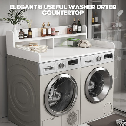 BigPonPon 2-Tier Washer and Dryer Countertop with 2.75" H Guard,54" W x 27.5" D Laundry Countertop Cover with Non-Slip Pad,Large Space Laundry Topper for Folding Clothes Over Washer and Dryer-White