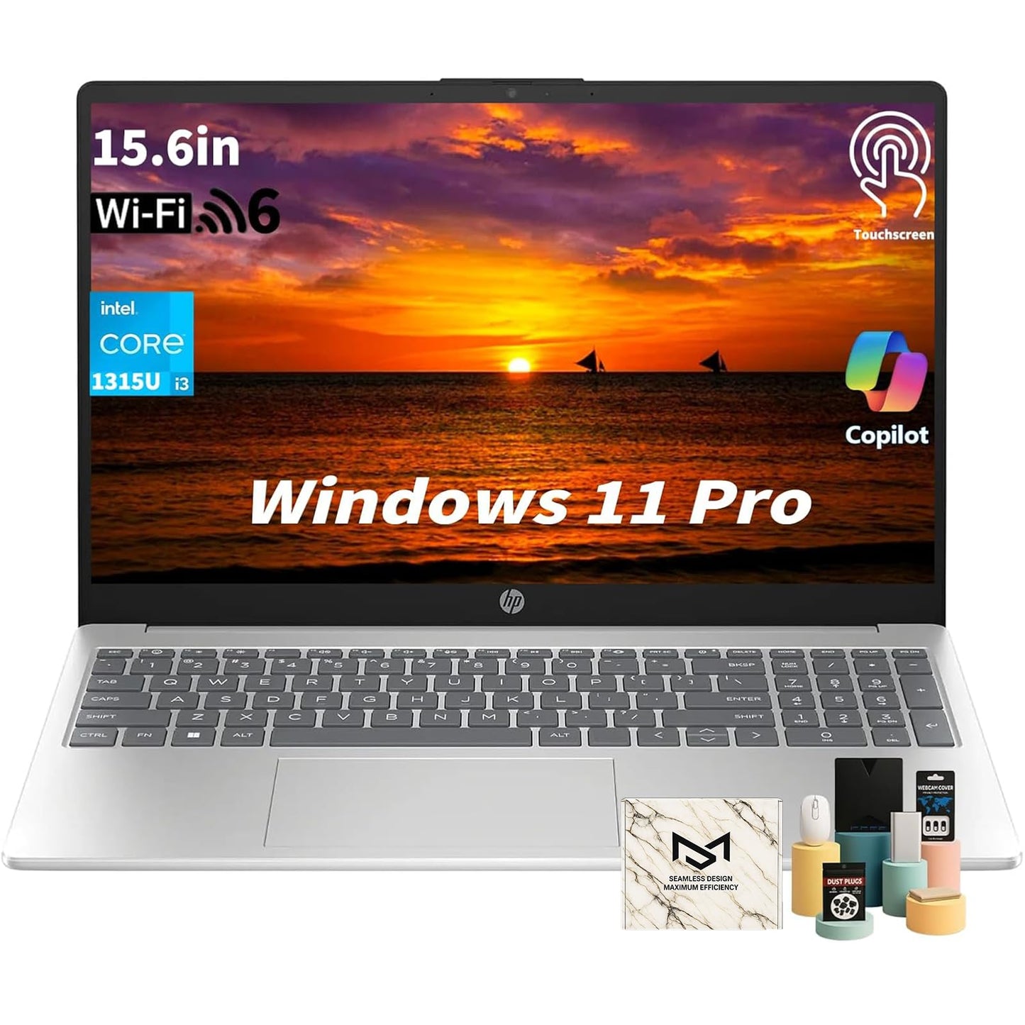 HP Flagship Touchscreen Laptop Computer - 15.6" HD Display, Intel 13th Core i3-1315U CPU, Up to 4.5GHz, Intel UHD Graphics, AI Copilot, Wifi6, Win11 Pro for Business & Student(32GB RAM, 1TB SSD)