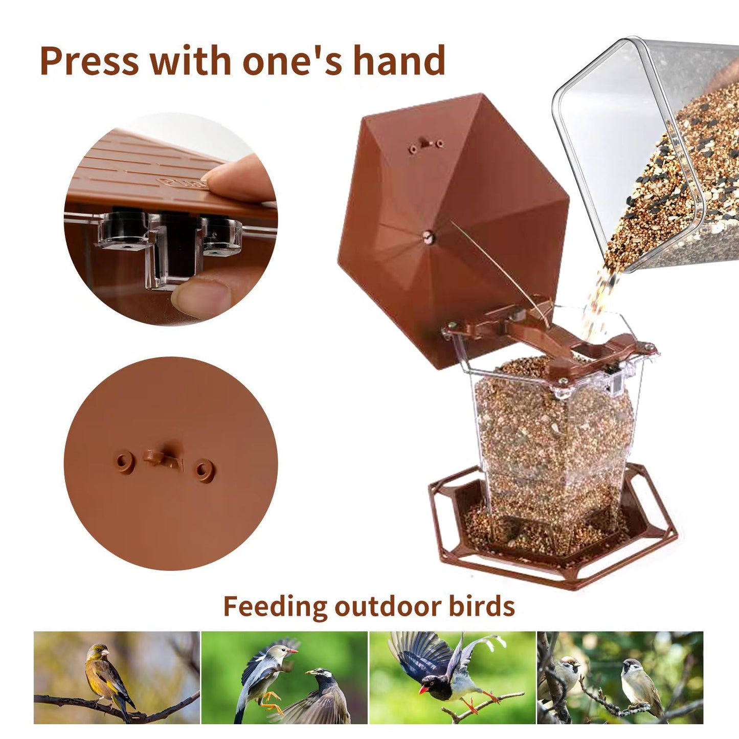 Jealoeur Bird Feeders for Outdoors Hanging Bird Feeder Wild Bird Seed, Brown