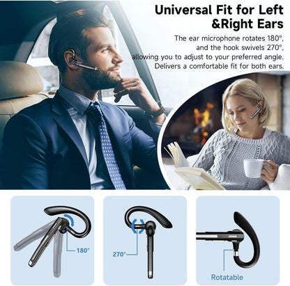 Bluetooth Headset V6.1,Single-Ear Wireless Headset with USB Dongle, 10H Talk Time and 4H Playtime via USB, Dual-Mic Noise Canceling Earpiece for Computer/Cell Phones, Driving Headset for Trucker Work