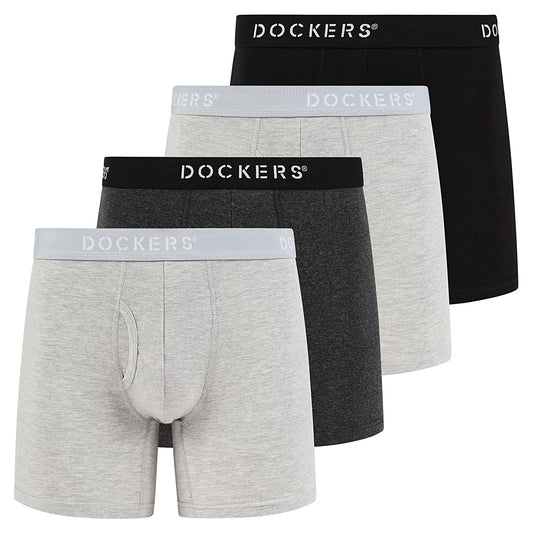 DOCKERS Men's Underwear Cotton Stretch Boxer Briefs for Men Pack of 4