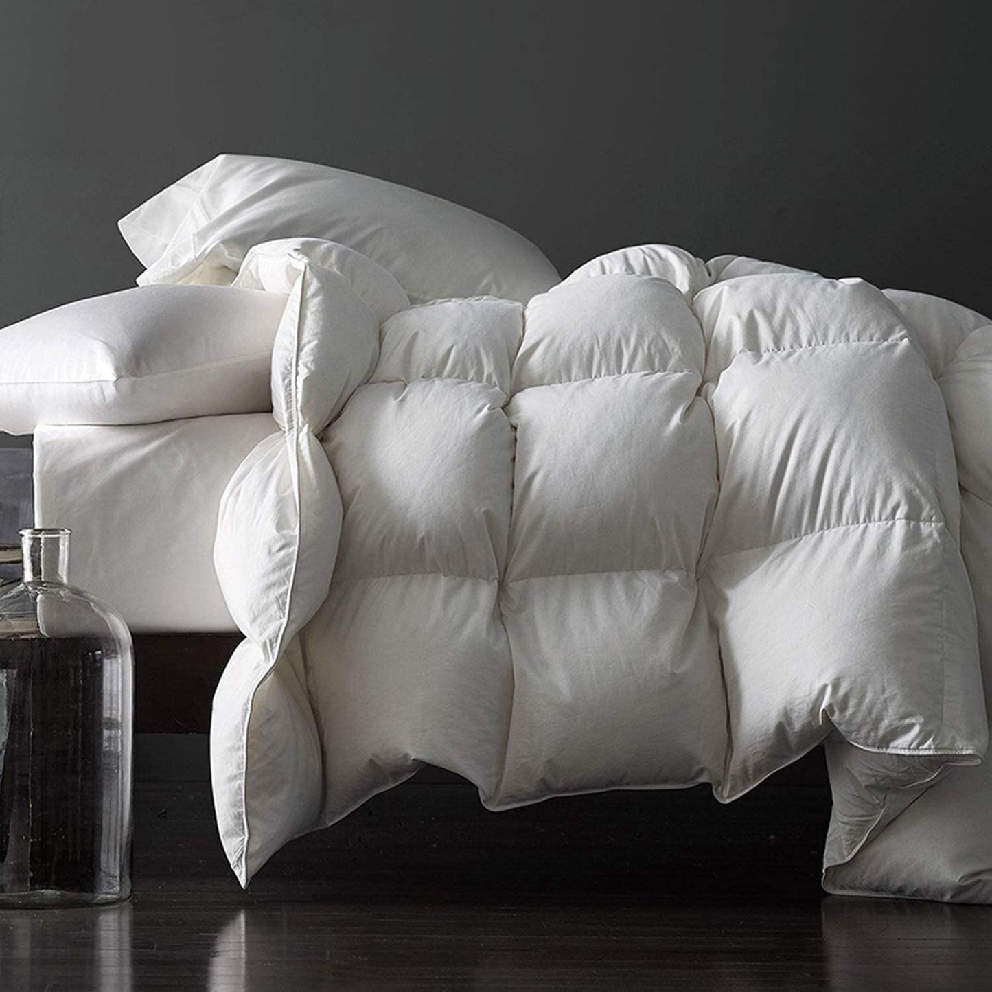 Royoliving Premium Feathers Down Duvet Insert Comforter Queen Size All Season Medium Warmth White 100% Cotton Cover with Corner Tabs (90x90, 50 oz)