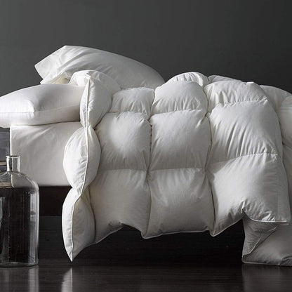 Royoliving Premium Feathers Down Duvet Insert Comforter Queen Size All Season Medium Warmth White 100% Cotton Cover with Corner Tabs (90x90, 50 oz)