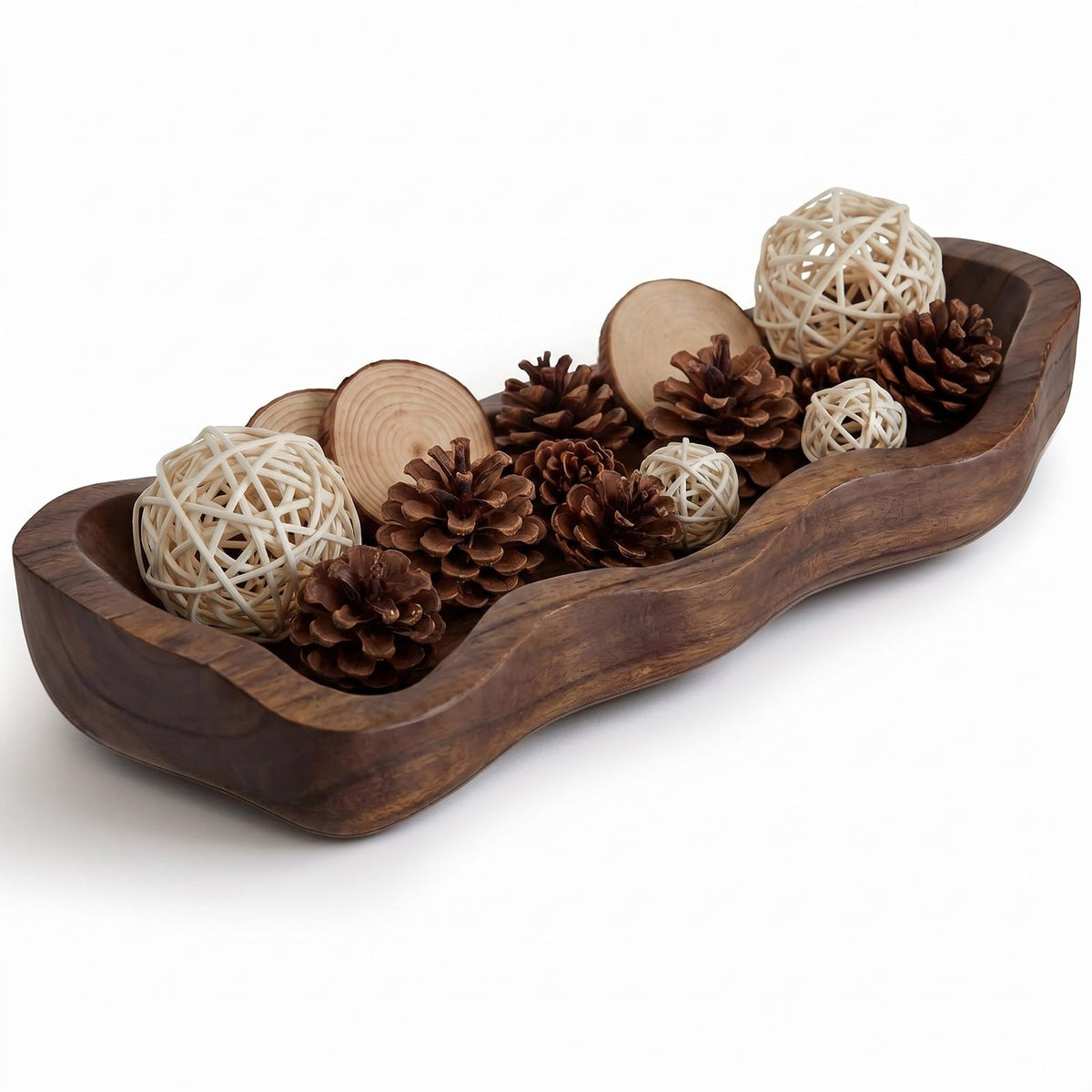 Nuogo 14 Inch Wooden Wavy Edge Dough Bowl Supplies, Brown
