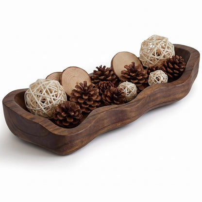 Nuogo 14 Inch Wooden Wavy Edge Dough Bowl Supplies, Brown