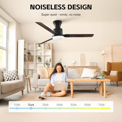 Obabala Ceiling Fans with Lights, 42 inch Flush Mount Ceiling Fan with Light and Remote Control & APP Reversible Dimmable Noiseless Ceiling Fan for Bedroom Indoor/Outdoor