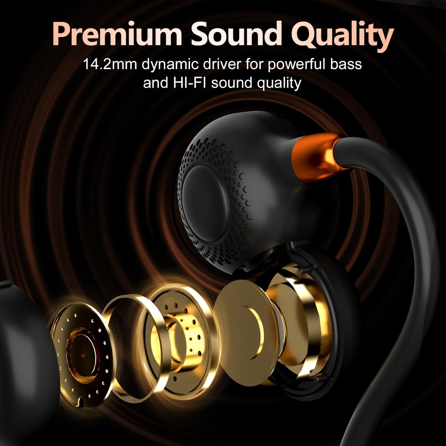 Ortizan Open Ear Headphones, Bluetooth 5.3 Wireless Air Conduction Headphones Sport Earbuds, Premium Sound, IPX6 Waterproof, Clear Call, 19g Lightweight Earphones for Running Cycling Workouts (Black)