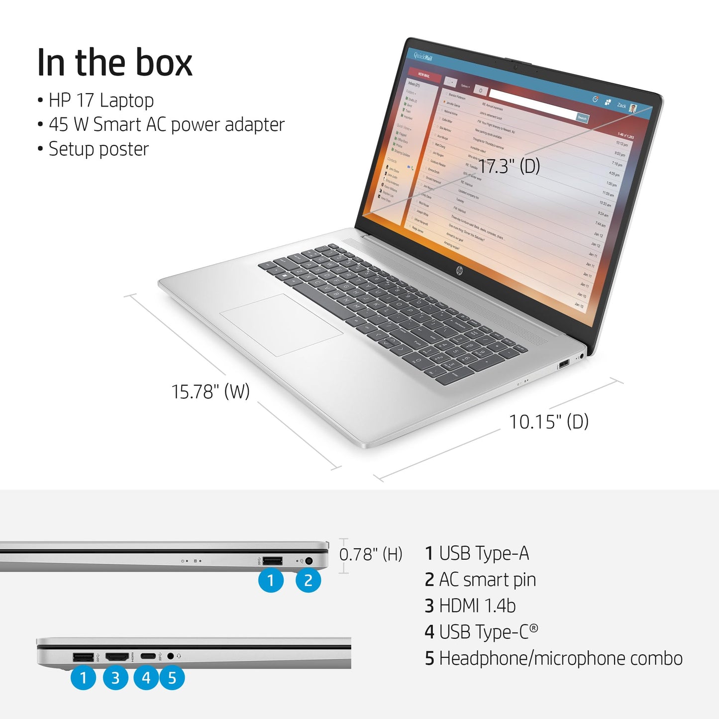 HP 17 Touchscreen Laptop Computer for Business, 17.3" HD+ Touch Screen Display, Intel 10-Core i7-1355U, 64 GB RAM, 2 TB SSD, Intel Graphics, Wi-Fi 6, Fingerprint, Lifetime Office Pro, Windows 11 Pro