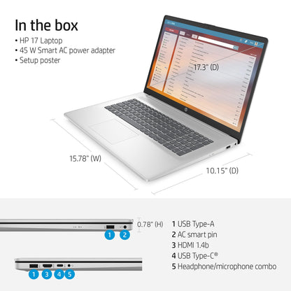 HP 17 Touchscreen Laptop Computer for Business, 17.3" HD+ Touch Screen Display, Intel 10-Core i7-1355U, 64 GB RAM, 2 TB SSD, Intel Graphics, Wi-Fi 6, Fingerprint, Lifetime Office Pro, Windows 11 Pro
