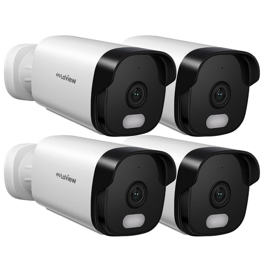 LaView 5MP Security Camera Outdoor with Color Night Vision,3K Wired Cameras for Home Security,IP65 Waterproof Camera, 24/7 Live Video,2 Way Talk,Cloud Storage/SD Slot,Compatible with Alexa(4 Pack)
