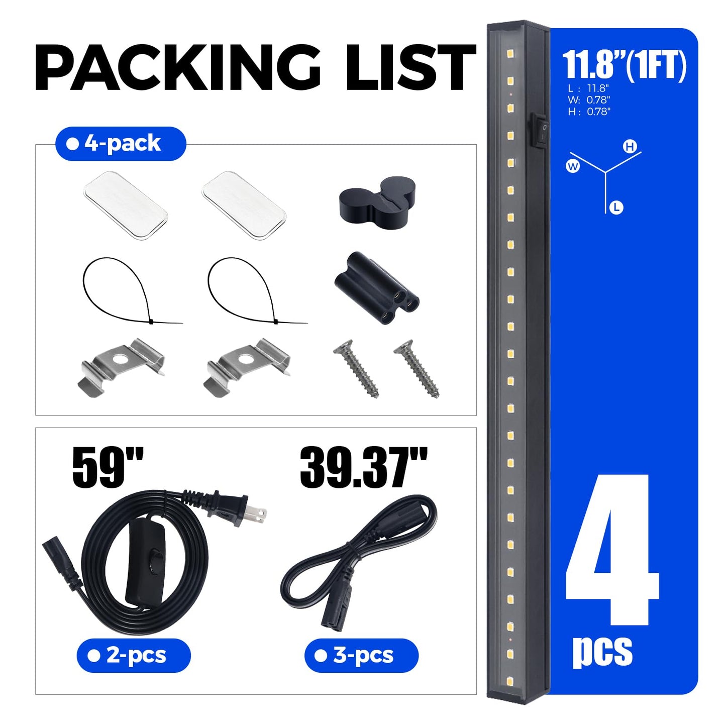 Barrina T5 Grow Lights for Indoor Plants, Full Spectrum Grow Light, 1ft LED Plant Light, Black Cover LED Grow Light Strips, 3 Mounting Modes, Magnetic Installation, Plug and Play, 5000K, 4 Packs