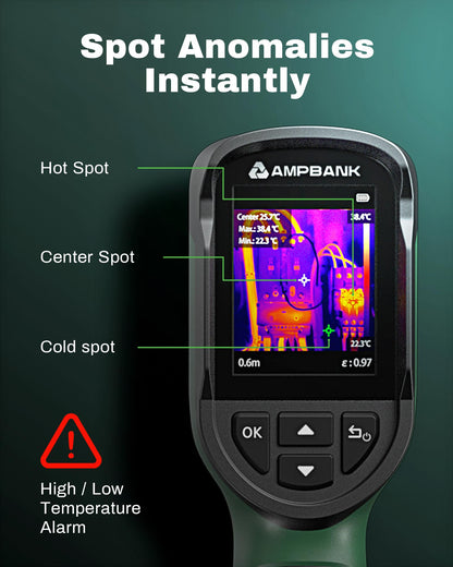 H128 Handheld Thermal Camera, 240 x 240 TISR Resolution, 24h Battery Life Thermal Imaging Camera, 25 Hz Infrared Camera with Temperature Alarm, -4℉~ 842℉ Temp Range, IP65 Protection Level