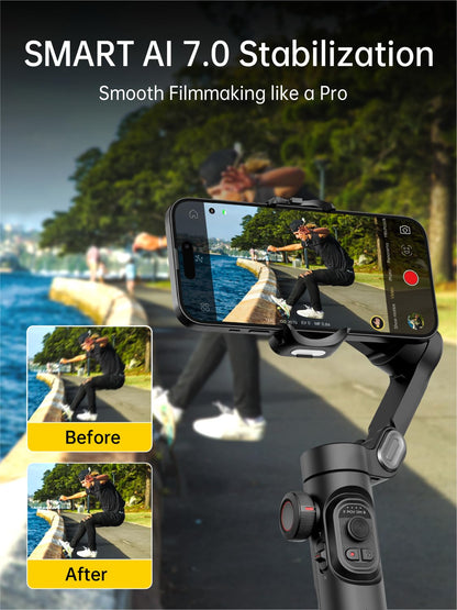AOCHUAN Phone Gimbal Stabilizer 3-Axis Smartphone Foldable Gimbal for iPhone Gimble with Focus Wheel TikTok YouTube Vlog Stabilizer for iPhone 15 14 13 12 Pro Max&Android-AOCHUAN Smart XE
