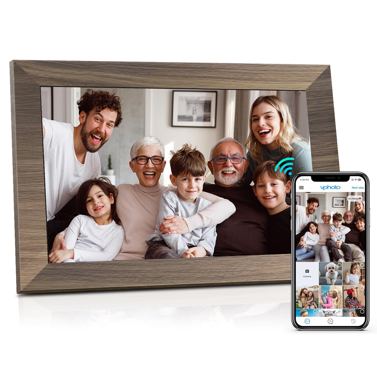 Canupdog 10.1 WiFi Digital Picture Frame, IPS Touch Screen Smart Cloud Digital Photo Frame with 16GB Storage, Wall Mountable, Auto-Rotate, Share Photos from Anywhere Via App