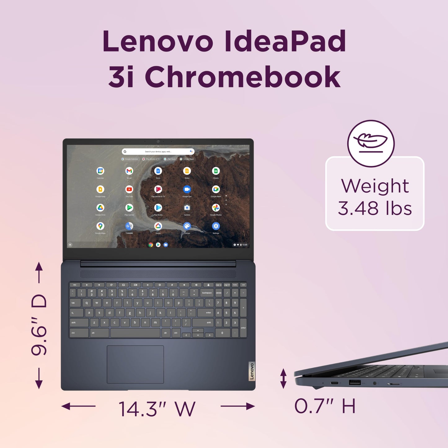 Lenovo IdeaPad 3i Chromebook, 15.6” FHD Display, Intel Celeron N4500, 8GB RAM, 64GB eMMC, 1920x1080 px, 720p Camera, Chrome OS, Abyss Blue