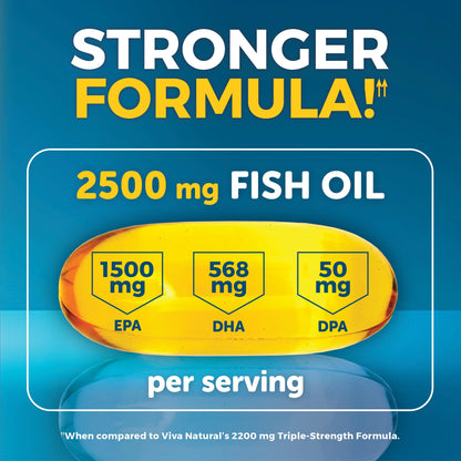 Omega 3 Fish Oil Supplement for Women and Men - 2500 mg Triple Strength Fish Oil Pills with Re-Esterified Omega 3 Fatty Acids including EPA, DHA DPA - 180 Pescatarian-Friendly Softgels