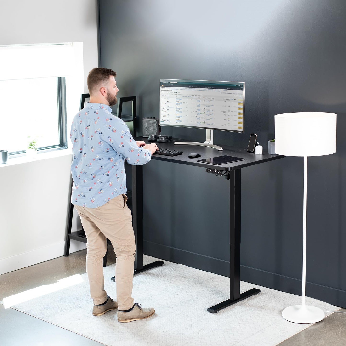 VIVO Electric 60 x 30 inch Standing Desk Workstation, Memory Controller Height Adjustment, 1B Series, Black Top Black Frame, DESK-KIT-1B6B-30