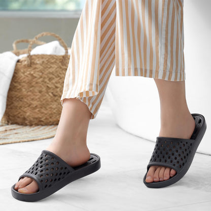 Litfun Shower Shoes for Women Non-Slip Quick Dry Shower Slippers Lightweight Pool Sandals with Drain Holes for College Dorm, Beach, Bathroom & Gym, Black 38