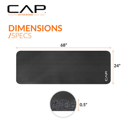 CAP Barbell High Density Exercise Mat with strap, 68"x24" 12mm (Black)