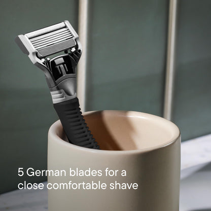 Harry's Shaving Kit for Men - Razor Handle, 5 Razor Blade Refills, Foaming Shave Gel, and Travel Blade Cover - Charcoal