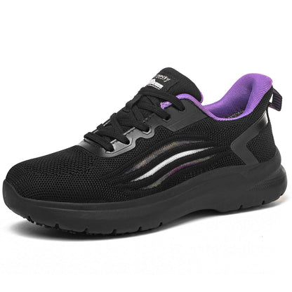 Treesky Non Slip Work Shoes for Women in Food Service - Slip Resistant, Comfortable & Lightweight Sneakers, Suitable for Restaurant, Kitchen & Nursing Crews (Black & Purple, Size 7)