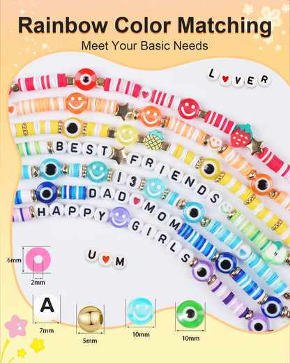 BestNow Clay Beads Bracelet Making Kit 5000 Pcs Friendship Bracelet Kits Flat Beads for Jewelry Making Polymer Heishi Beads Set for Bracelet Necklace DIY Crafts Gift for Girls Ages 6-12