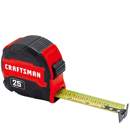 CRAFTSMAN 25-Ft Tape Measure with Fraction Marketing, Retractable, Manual-Locking Blade (CMHT37443S)