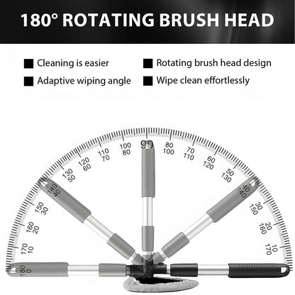 Windshield Cleaner Tool with Rotating Extendable Handle, 4 Reusable Microfiber Pads, Aluminum Window Cleaning Wand for Car Interior, Auto Glass, RV, Truck, with 30ml Spray Bottle