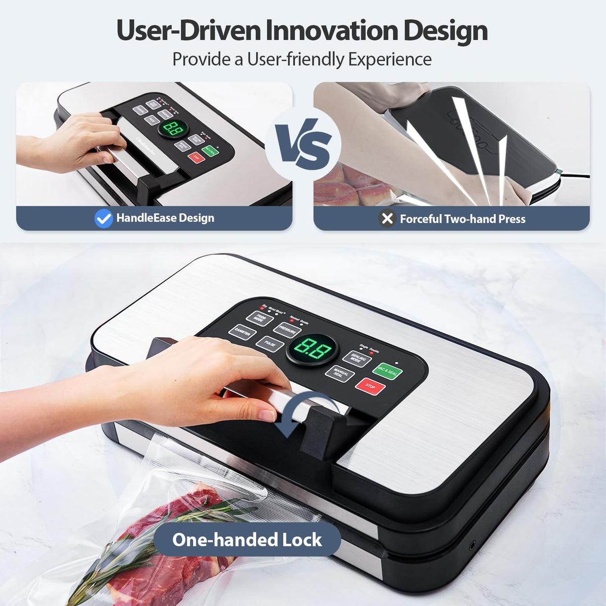 95Kpa Powerful Precision Pro Vacuum Sealer with Double Heat Seal & Double Pump, Easy-Lock Handle, 10-in-1 Vacuum Sealer Machine for Food with Bags Storage, Built-in Cutter, Green