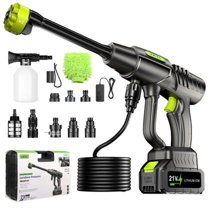 YKYI Cordless Pressure Washer Battery Powered, 30 Speed Level, 1200 PSI Portable Power Washer with 6-in-1 Nozzle, 24FT High-Elastic Hose, Handheld Pressure Washer for Car, Garden Cleaning (Gray)