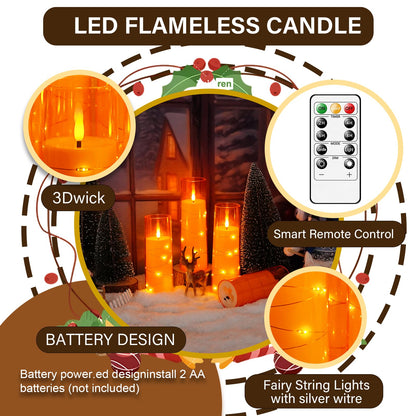 kakoya Flameless LED Candles with Timer 5 Pc Flickering Flameless Candles for Romantic Ambiance and Home Decoration Stable Acrylic Shell,with Embedded Star String，Battery Operated Candles（Orange）