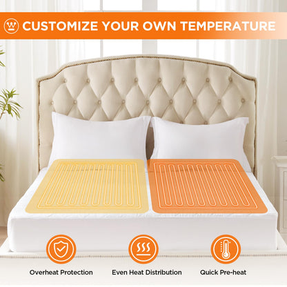 Westinghouse Heated Mattress Pad Queen, Comfortable Electric Mattress Pad with 10 Heating Settings & 1-12 Hours Auto Shut Off, Fit Up to 17" Deep Pocket, Queen Size 60"x80"