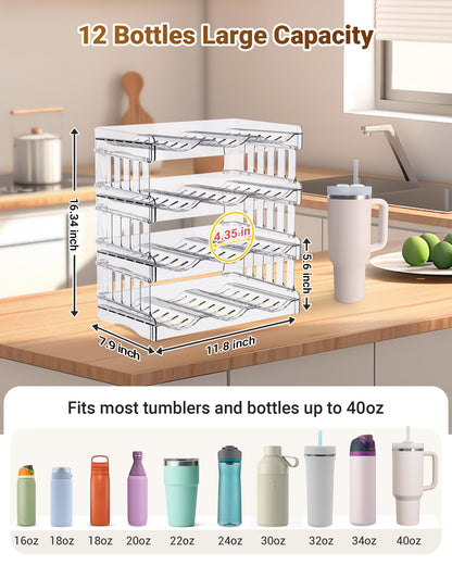 Gracenal Water Bottle Organizer for Stanley 40 oz Tumbler with Handle, Patented Pantry Kitchen Organizers and Storage for Stanley Cup Accessories, Stackable Water Bottle Holder Wine Rack Gifts, 4Pack