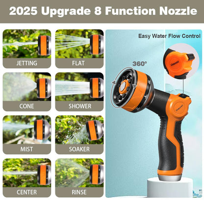 Omont Metal Garden Hose 50FT, Heavy Duty 304 Stainless Steel Water Hoses with Nozzle, Flexible Garden Hose, Lightweight, Rust Proof, No-Kink & Tangle for Yard, Outdoor, RV
