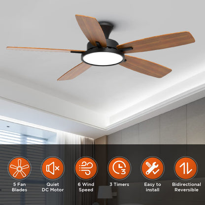 TALOYA 52 inch Ceiling Fans with Lights,Remote Control Multifunctional Quiet Fan with Three Color Temperature and Dimmable Light with Reversible Blades Black