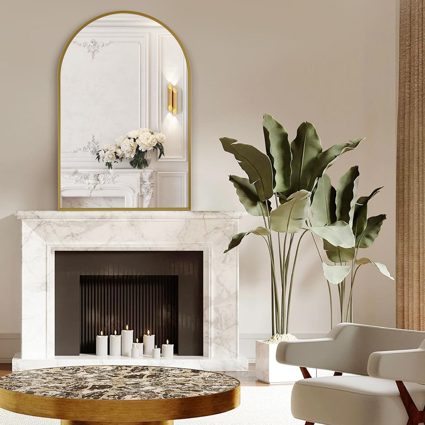 Minuover Arched Wall Mirror for Bathroom, 24"x36" Gold Mordern Metal Frame for Entryway Living Room Bedroom Wall Decor