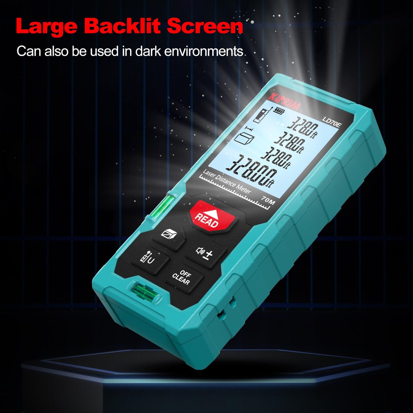 Kiprim Laser Distance Measure High Accuracy 229ft LD70E Laser Tape Measure 70M Compact Laser Measurement Tool with Larger Backlit LCD Display,ft/m/in Switching,Bubble Level