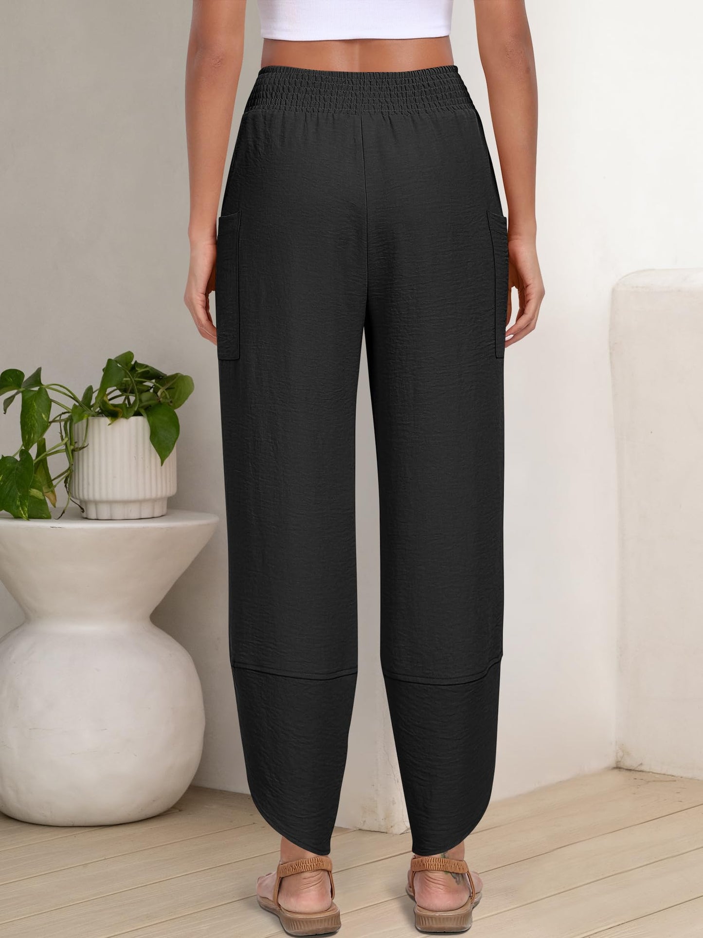 ANRABESS Womens Wide Leg Palazzo Capri Pants 2026 Summer Casual High Waisted Barrel Lounge Flowy Cropped Beach Work Trousers Black Medium