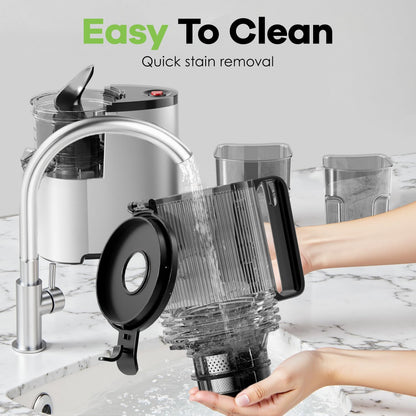 Cold Press Juicer, 5.8" Wide Feed Chute Juice Extractor Machine with 400W, High Juice Yield, Slow Masticating Juicer for Whole Vegetables & Fruits, Metallic Silver
