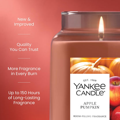 Yankee Candle Large Jar Scented Candle with up to 150 Hour Burn Time, Premium Plant Wax Blend for Consistent Burn, 22 oz Jar Candle with Room Filling Fragrance, Apple Pumpkin