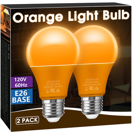 Briignite Orange Light Bulbs [2 Pack], A19 LED Orange Bulb Outdoor Halloween Light Bulb, 9W (60 Watt Equivalent) - E26 Colored Lightbulbs for Porch Light Christmas Party Home Holiday Decor