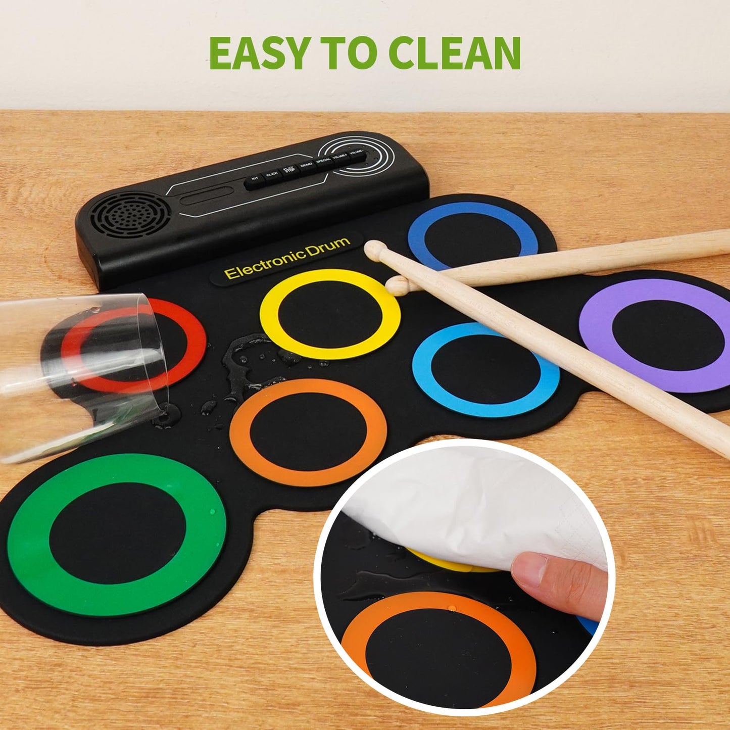 VerkTop Electric Drum Set Built-in Speaker, Kids Electronic Drum Practice Pad Kit, Portable Roll Up Drum Machine with 2 Foot Pedals, Drumsticks, Great Birthday Christmas Gifts for Girls Boys