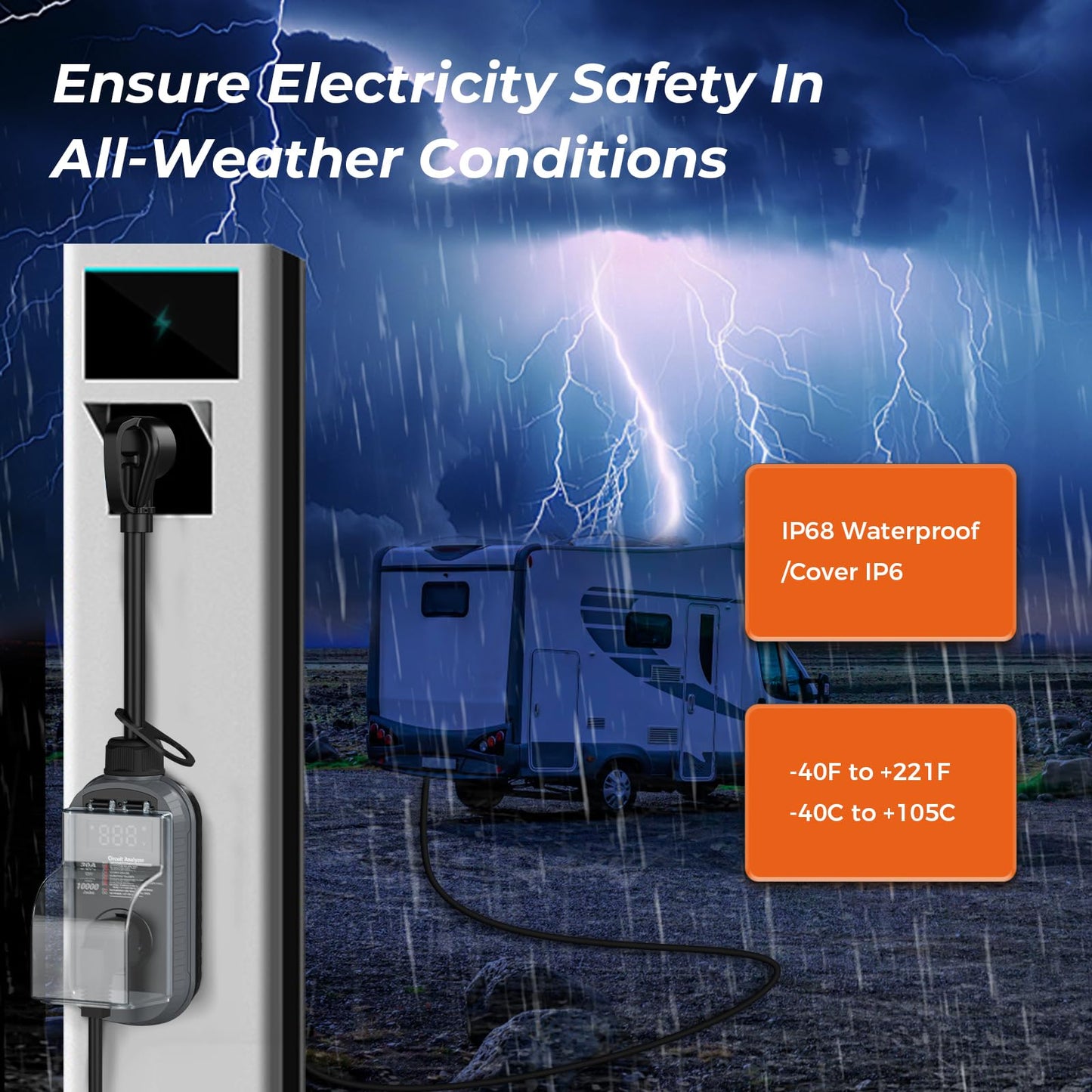 ALIESTFDNO Smart RV Surge Protector 30 Amp 10000 Joules with High/Low Voltage Protection, RV Circuit Analyzer Full Protection, Upgraded Waterproof RV Adapter Plug for Camping Travel Trailer