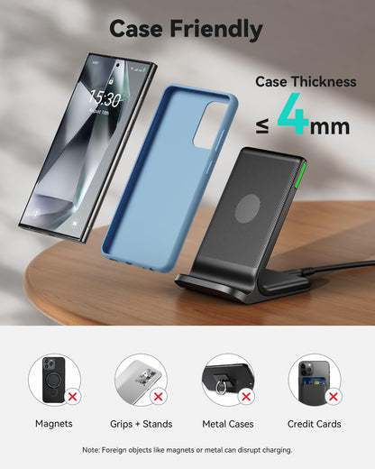 INIU Wireless Charger, 15W Fast Qi Certified Wireless Charging Station with Sleep-Friendly Adaptive Light Compatible with iPhone 17 16 15 14 13 12 Pro Max Samsung Galaxy S25 S24 S23 Note 20 Google etc