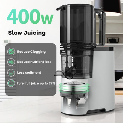 Cold Press Juicer, 400w Slow Juicer Machines with 5.4" Wide Feed Chute, Masticating Juicer with High Juice Yield for Whole Vegetables & Fruits, Easy Clean