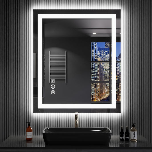 LOAAO 30"X36" LED Bathroom Mirror with Lights, Anti-Fog, Dimmable, RGB Backlit + Front Lighted, Bathroom Vanity Mirror for Wall, Memory Function, Waterproof, Tempered Glass