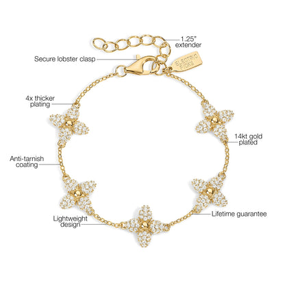 Electric Picks Showstopper Bracelet, 14K Gold Plated Clover Charm Jewelry for Women, Fashion Layering Bracelet, Trendy Gold Bracelets for Everyday Wear