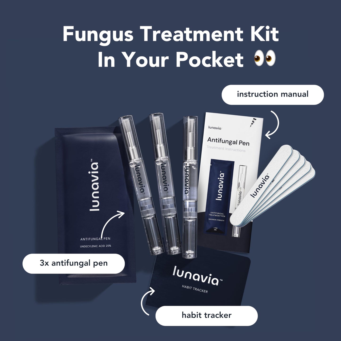 Lunavia Antifungal Pen – Cures Most Athlete’s Foot, Jock Itch, and Ringworm - 25% Undecylenic Acid with Tea Tree, Clove Bud & Aloe - 3-Pack Twist Pen